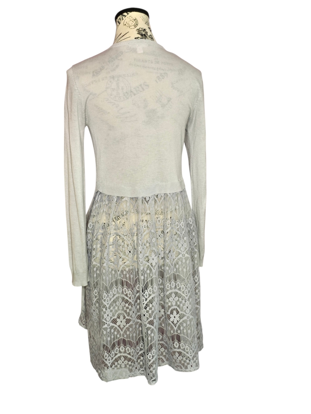 LC Lauren Conrad Light Gray Open-Front Lace-Back Long Cardigan Duster S